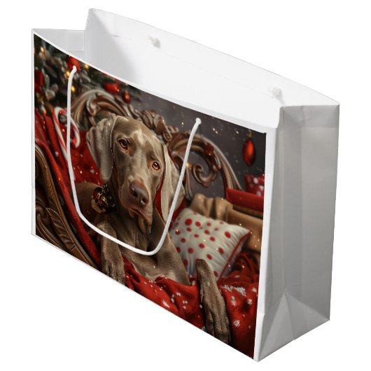 Weimaraner Hond Kerst Feestelijk Groot Cadeauzakje (Voorkant Gekanteld)