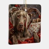 Weimaraner Hond Kerst Feestelijk Keramisch Ornament (Rechts)