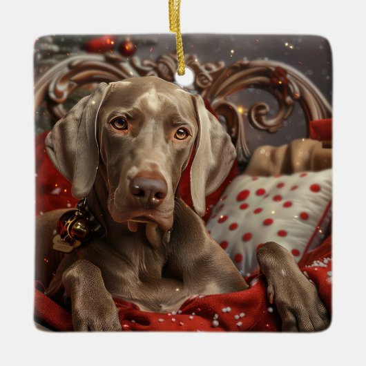 Weimaraner Hond Kerst Feestelijk Keramisch Ornament (Voorkant)