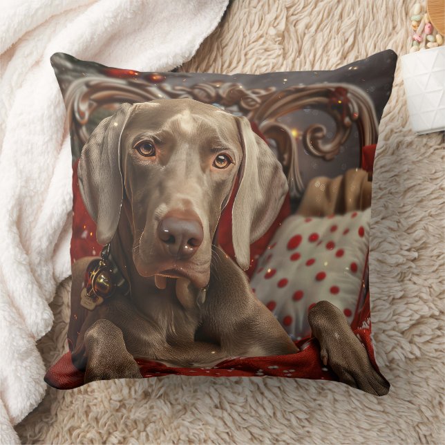 Weimaraner Hond Kerst Feestelijk Kussen (Deken)