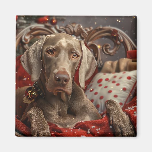 Weimaraner Hond Kerst Feestelijk Magneet (Voorkant)
