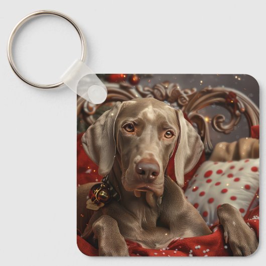 Weimaraner Hond Kerst Feestelijk Sleutelhanger (Voorkant)