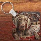 Weimaraner Hond Kerst Feestelijk Sleutelhanger (Voorkant)