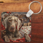 Weimaraner Hond Kerst Feestelijk Sleutelhanger (Achterkant)