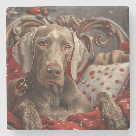 Weimaraner Hond Kerst Feestelijk Stenen Onderzetter (Voorkant)