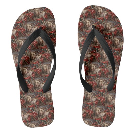 Weimaraner Hond Kerst Feestelijk Teenslippers (Voetbed)