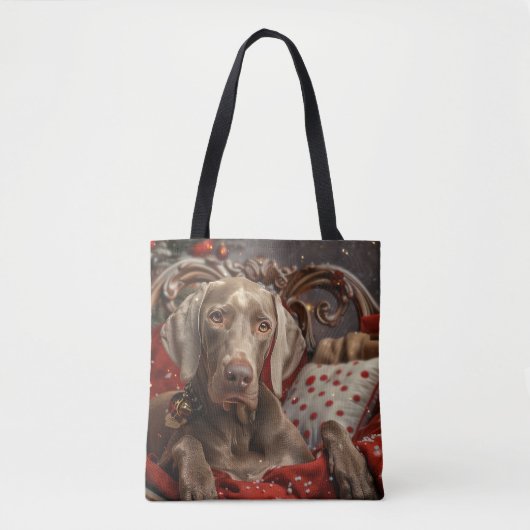 Weimaraner Hond Kerst Feestelijk Tote Bag (Voorkant)