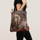Weimaraner Hond Kerst Feestelijk Tote Bag (Dichtbij)
