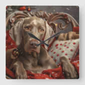 Weimaraner Hond Kerst Feestelijk Vierkante Klok (Voorkant)