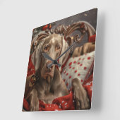 Weimaraner Hond Kerst Feestelijk Vierkante Klok (Hoek)