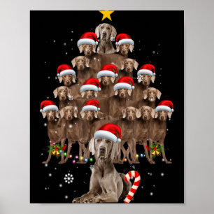 Weimaraner hond Kerstboom Lichtjes Kerstman Hoed X Poster