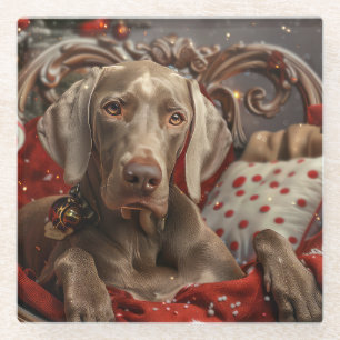 Weimaraner Hond Kerstfeest Glazen Onderzetter