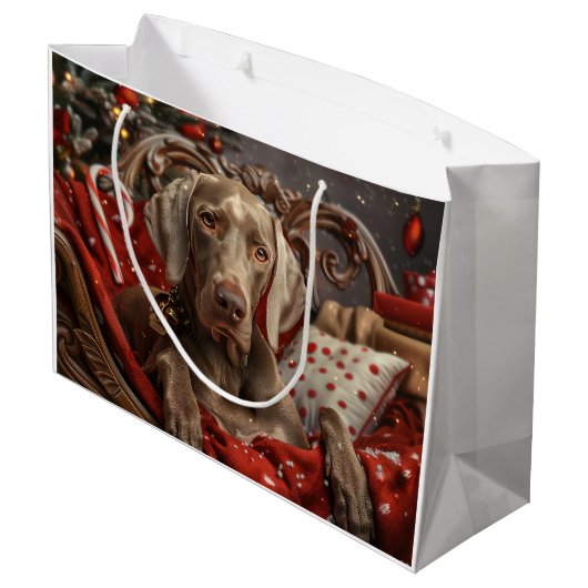 Weimaraner Hond Kerstfeest Groot Cadeauzakje (Achterkant Gekanteld)