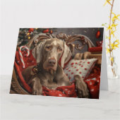 Weimaraner Hond Kerstfeest Kaart (Gele Bloem)