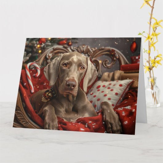 Weimaraner Hond Kerstfeest Kaart (Gele Bloem)