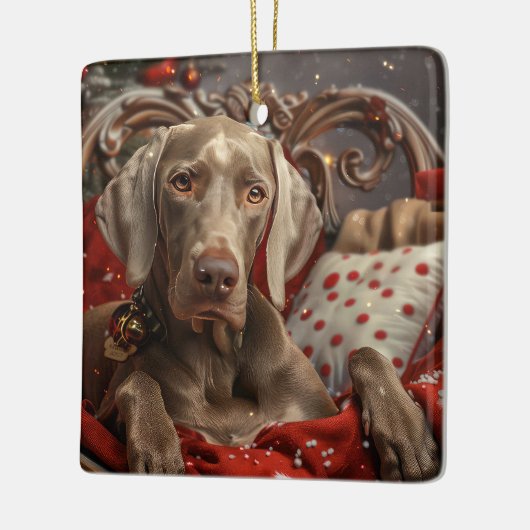 Weimaraner Hond Kerstfeest Keramisch Ornament (Links)