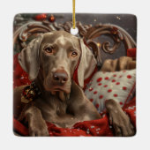 Weimaraner Hond Kerstfeest Keramisch Ornament (Achterkant)