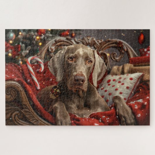 Weimaraner Hond Kerstfeest Legpuzzel (Horizontaal)