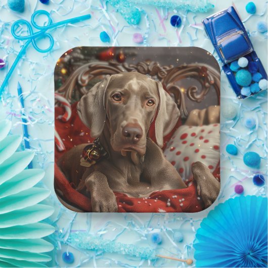 Weimaraner Hond Kerstfeest Papieren Bordje (Feest)