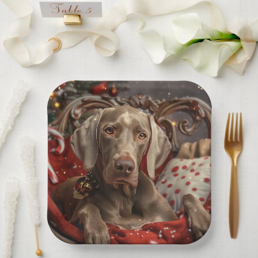 Weimaraner Hond Kerstfeest Papieren Bordje (Huwelijk)