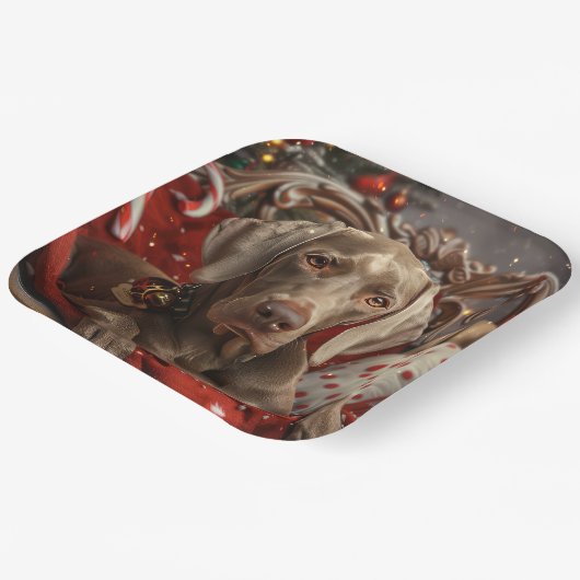 Weimaraner Hond Kerstfeest Papieren Bordje (Gebogen)