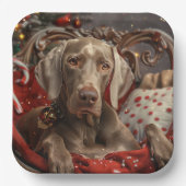 Weimaraner Hond Kerstfeest Papieren Bordje (Voorkant)