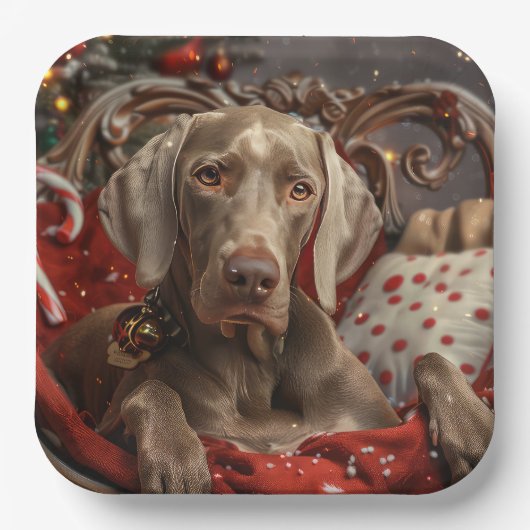 Weimaraner Hond Kerstfeest Papieren Bordje (Voorkant)