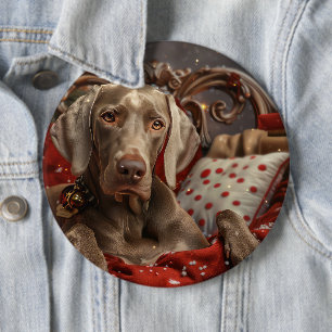 Weimaraner Hond Kerstfeest Ronde Button 6,0 Cm
