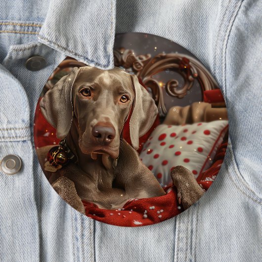 Weimaraner Hond Kerstfeest Ronde Button 6,0 Cm (In situ)