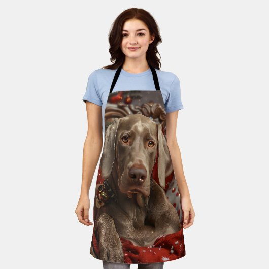 Weimaraner Hond Kerstfeest Schort (Gedragen)