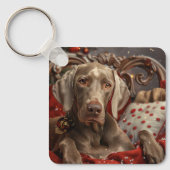 Weimaraner Hond Kerstfeest Sleutelhanger (Voorkant)