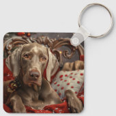 Weimaraner Hond Kerstfeest Sleutelhanger (Achterkant)