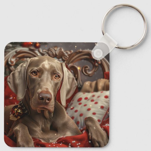 Weimaraner Hond Kerstfeest Sleutelhanger (Achterkant)