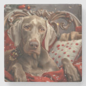 Weimaraner Hond Kerstfeest Stenen Onderzetter (Voorkant)