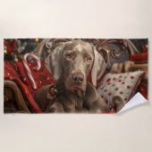 Weimaraner Hond Kerstfeest Strandlaken (Voorkant)