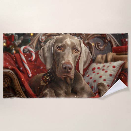 Weimaraner Hond Kerstfeest Strandlaken (Voorkant)