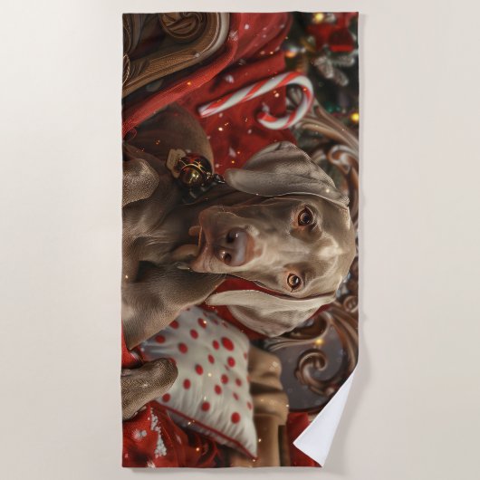 Weimaraner Hond Kerstfeest Strandlaken (Voorkant)