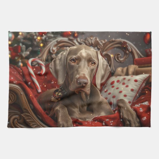Weimaraner Hond Kerstfeest Theedoek (Horizontaal)