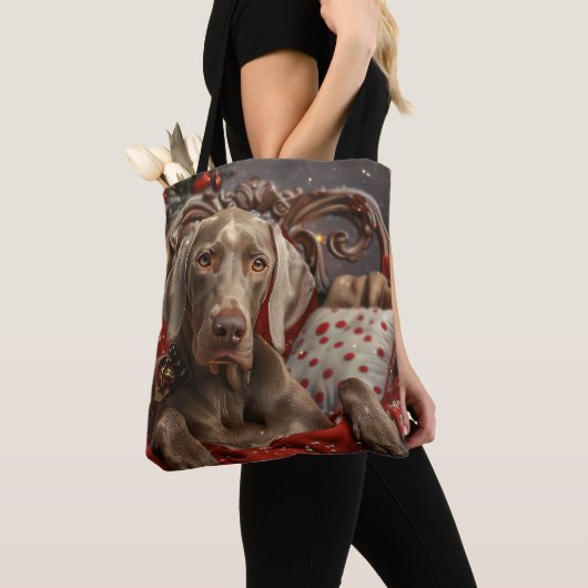 Weimaraner Hond Kerstfeest Tote Bag (Dichtbij)
