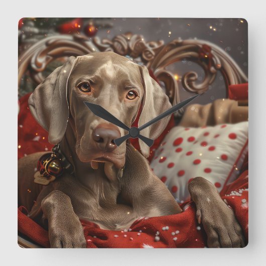 Weimaraner Hond Kerstfeest Vierkante Klok (Voorkant)