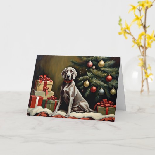 Weimaraner hond Kerstmis Kaart (Gele Bloem)