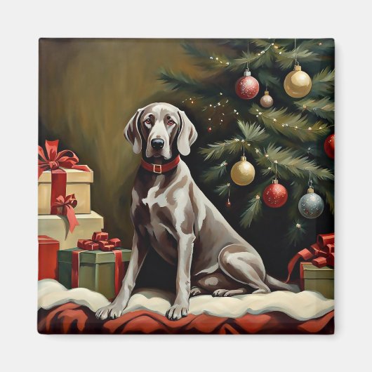Weimaraner hond Kerstmis Magneet (Voorkant)