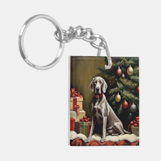 Weimaraner hond Kerstmis Sleutelhanger (Voorkant Links)