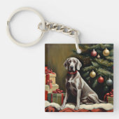 Weimaraner hond Kerstmis Sleutelhanger (Voorkant)