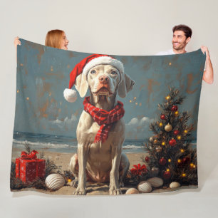 Weimaraner Hond Kerstmis Vintage Strand Fleece Deken