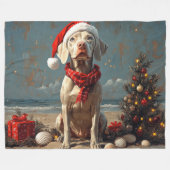Weimaraner Hond Kerstmis Vintage Strand Fleece Deken (Voorkant (Horizontaal))