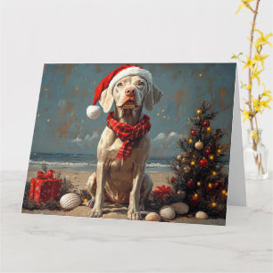 Weimaraner Hond Kerstmis Vintage Strand Kaart