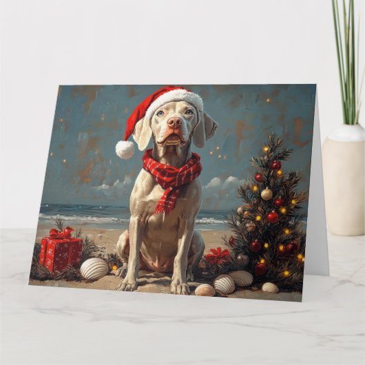 Weimaraner hond Kerstmis Vintage Strand Kaart (Voorkant)