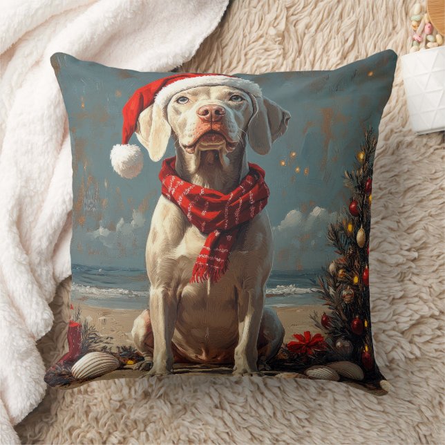 Weimaraner Hond Kerstmis Vintage Strand Kussen (Deken)