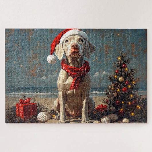 Weimaraner Hond Kerstmis Vintage Strand Legpuzzel (Horizontaal)